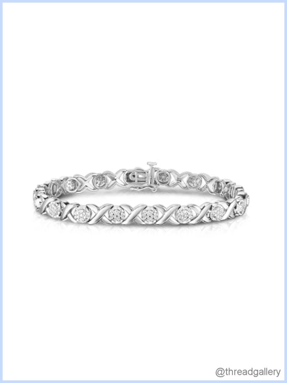 1/4 Cttw Natural Diamond Tennis Bracelet Love Link XO Rhodium Plated Sterling